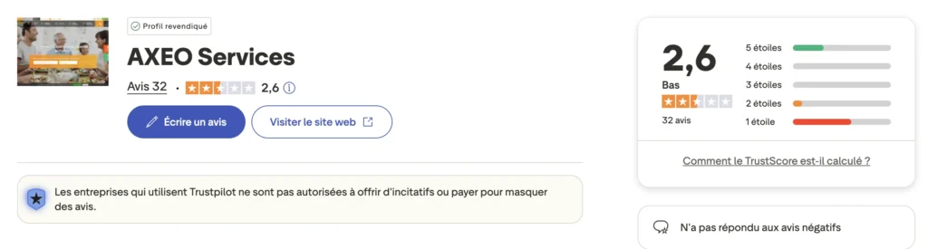 Avis Trustpilot sur axeo services